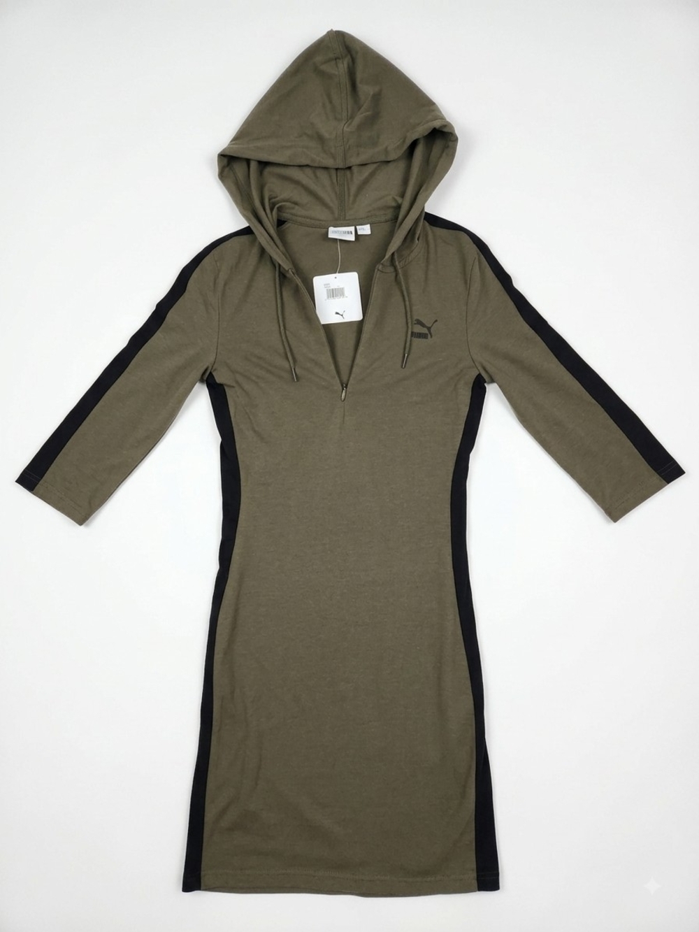 Puma T7 Hooded Track Dress Olive Green Black 3/4 Sleeve Size XS NWT